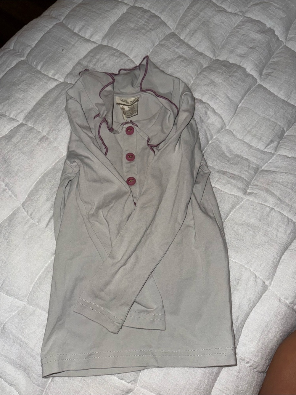Matilda Jane Light Gray Long Sleeve Top with Pink Trim